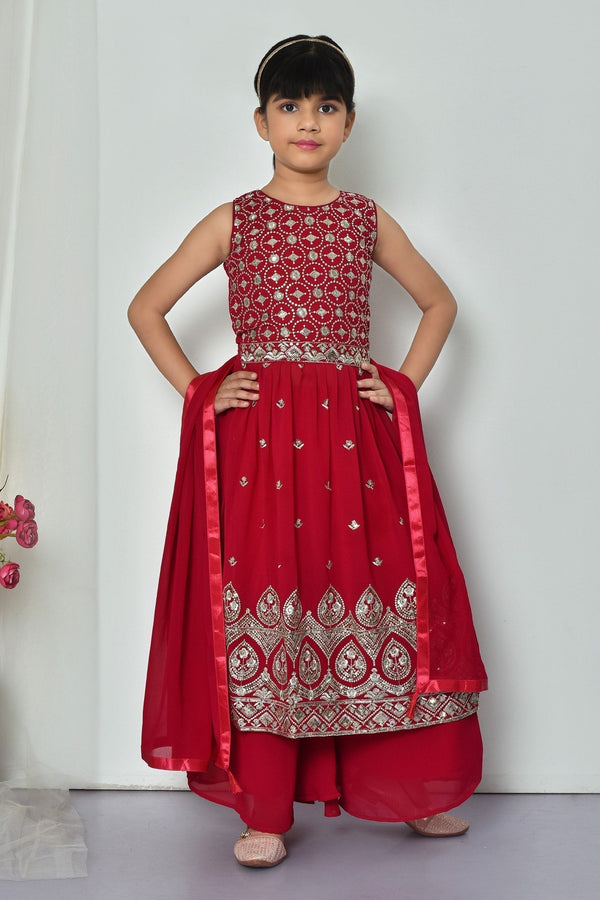 Pink Georgette Embroidered Sequin Straight Kurta Sharara Set For Girls