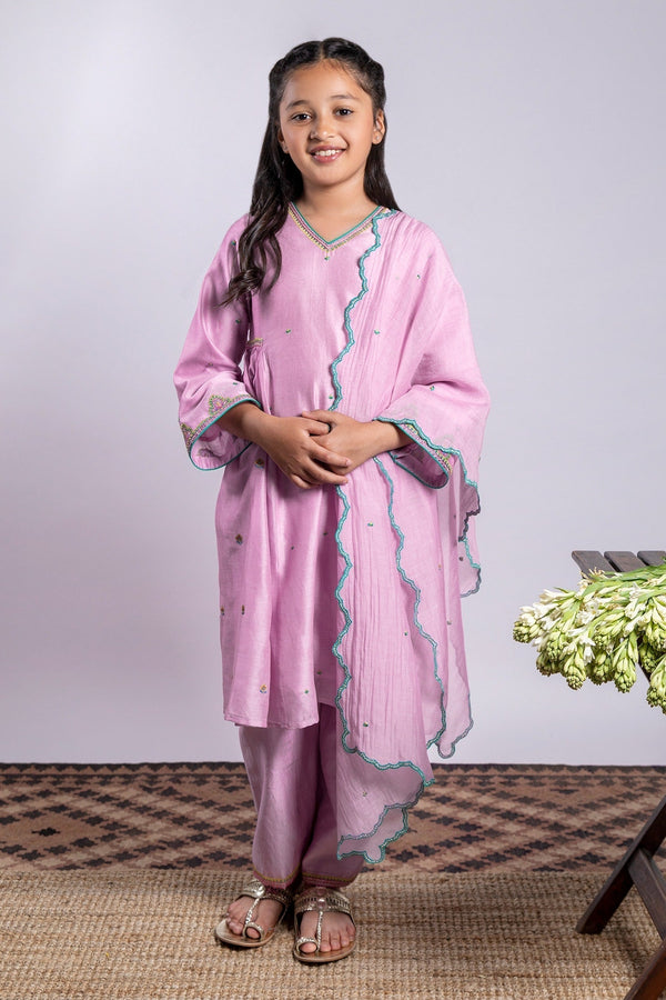 Purple Chanderi Silk Embroidery Floral Kurta Set