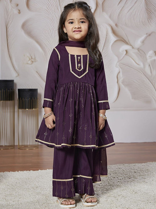 Girls Geometric Printed Round Neck Regular Kurta With Palazzo With Dupatta