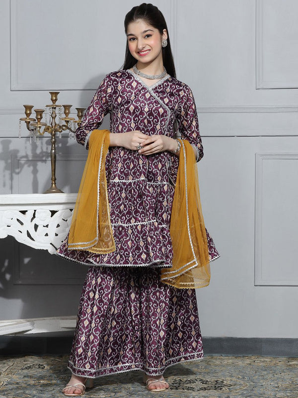 Girls Ethnic Motifs Printed Angrakha Gotta Patti Kurta with Sharara