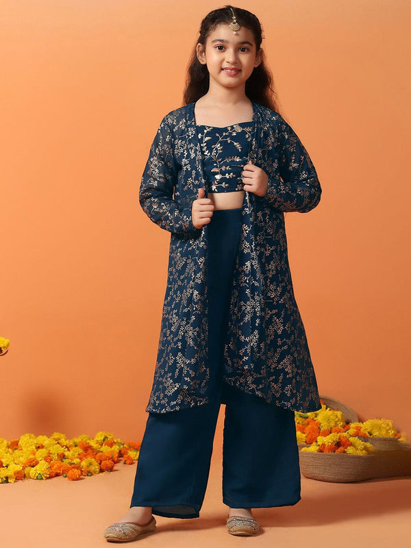 Girls Floral Embroidered Regular Top with Palazzos