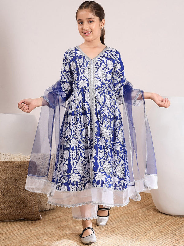 Girls Ethnic Motifs Printed Pure Cotton Kurta & Palazzos With Dupatta