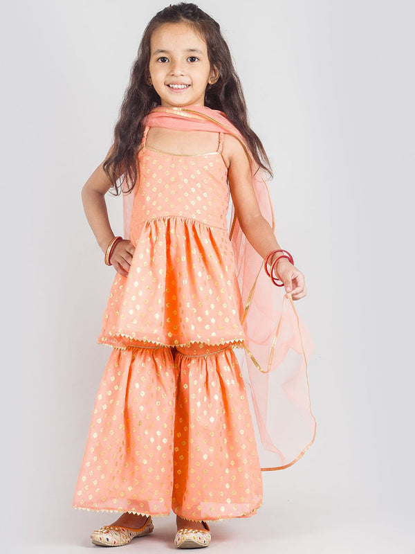 Girls Ethnic Motifs Gotta Patti Anarkali Kurti with Sharara & Dupatta
